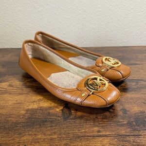 Michael Kors Brown Leather Loafers with Gold Accents Women’s Size 7.5